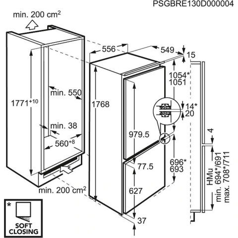 AEG integreeritav A++ külmik FrostFree 177cm SCE818E6TF