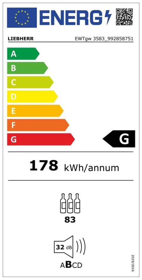 Veinikülmik Liebherr Vinidor valge integreeritav K178cm (maht 83 pudelit)