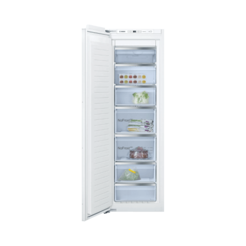 Bosch valge integreeritav sügavkülmik NoFrost BigBox sahtlitega