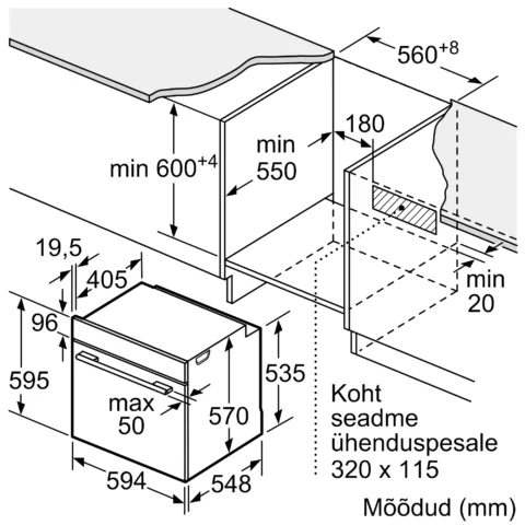 Bosch integreeritav roostevaba teras pürolüüs 60x60 cm ahi HBA173BR1S