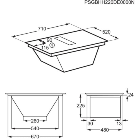 AEG Must H2H 70cm pliidiplaat-õhupuhasti 6000 eXtractor TCH74B01FB
