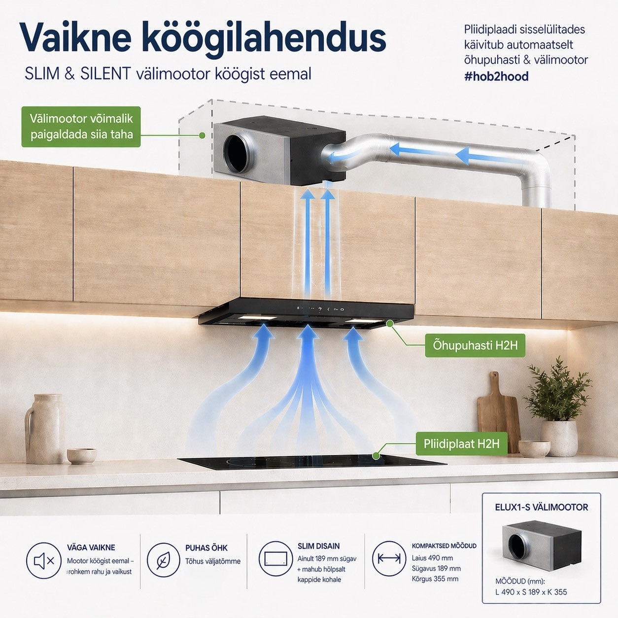 Vaikne köögilahendus ELUX1-S välimootoriga
